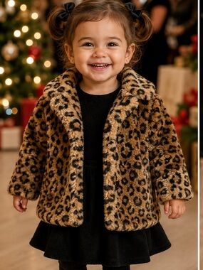 Toddler Leopard Print Faux Fur Coat - Brown & Black Size: 4
